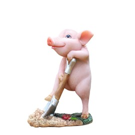 DIYOMR Funny Piggy Resin Art Ornaments Hard-working Pig Figurines Craft Decorations, Small Statues for Shelves Table Desk Home Office Decor (Shoveling)