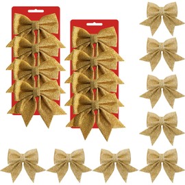 8 Pack Small Glitter Christmas Bows Gold,5.5inch Glitter Bows for Christmas Tree Decorations,Wreaths Bows,Sequin Bow Ties Christmas Decorative Bows Tree Wreaths Ornament for Home Christmas Party