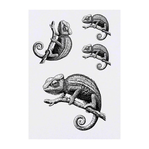 Azeeda 4 x 'Chamäleon auf Ast' Temporäre Tattoos - Wasserfest,