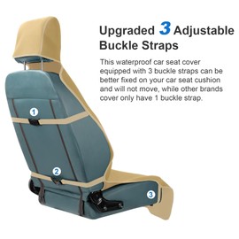 SECELES 1Pc Erweitertes Wasserdichtes Autositzbezge Handtuch mit 3 Schnallenriemen, Premium Universal Neoprene rutschfeste Rckseite Fleckabweisender Waschbar Autoschutz Sitzauflage fr SUV Dog Kind (Beige)