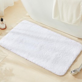 TECHMILLY Super Soft Shaggy Bathroom Rugs, Absorbent Thick Non Slip Microfiber Bath Rugs, Quick Dry Machine Washable Bath Mat for Bathroom Floor, Bathtub and Shower 24"x36" White