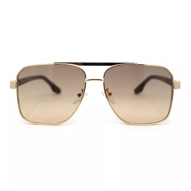 SA106 Mens Luxury Fashion Rectangle Mobster Chic Designer Metal Rim Sunglasses - Gold Brown - Brown