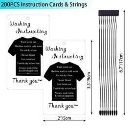 200 PCS Washing Instruction Tags with String, Clothes, T-Shirt Cleaning Care Customer Direction Instruction Card for Small Business, Packaging Online Shop Owner
