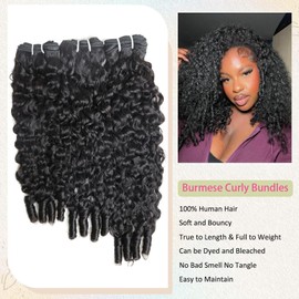 Burmese Curly Bundles Human Hair One Curly Bundles Human Hair Unprocessed Burmese Raw Hair Extension Real Human Hair Natural Color Spiral Hair Weft Extensions Quick Weave Bundle 20 Inch