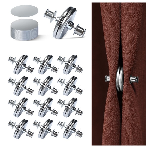 12Pairs Curtain Magnets, ZNJAVX Curtain Magnets Closure with 12pcs Self-Adhesive