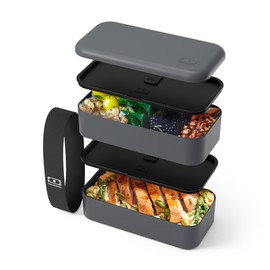 MONBENTO - Lunchbox Original grau anthrazit – Lunchbox für Erwachsene – luftdichte Lunchbox mit 2 Etagen – ideal für Arbeit / Meal Prep – BPA-frei – spülmaschinenfest – hergestellt in Frankreich