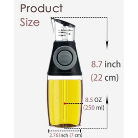 Oil Dispenser Bottle, 8.5oz Olive Oil Dispenser Oil Sprayer, Clear Glass Refillable Oil and Vinegar Dispenser Bottle with Measuring Scale Pump for Kitchen, Cooking, Salads, Baking Frying