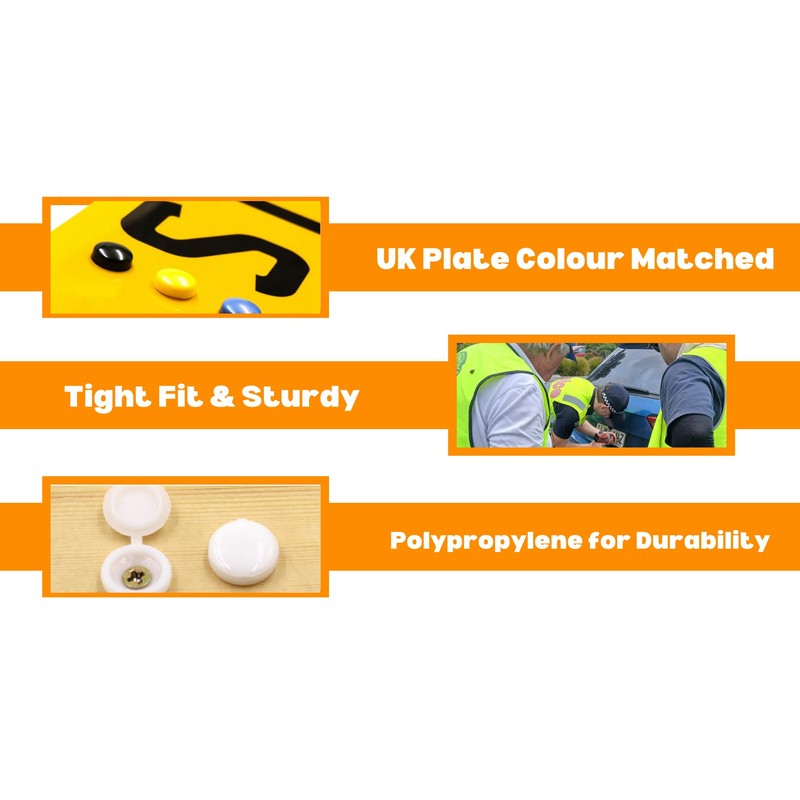 UK Number Plate Fittings - White, Black and Yellow Screw