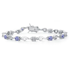 Gem Stone King 925 Sterling Silver Blue Tanzanite and White Lab Grown Diamond Bracelet For Women (2.72 Cttw, Gemstone December Birthstone, Round 4MM, 7.5 Inch)