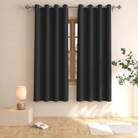 UPOPO Black Blackout Curtains Bedroom 63 inches Long Window Curtain Panels Room Darkening Living Room Grommet Top Thermal Insulated Drapes Kitchen Bathroom Basement 2 Panels 52"x63"