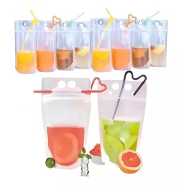 utensilios camping/utensilios cocina para acampar 100 Pcs Bolsa De Bebida Sellada Portátil De Asas Con Pajitas