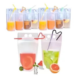 utensilios camping/utensilios cocina para acampar 100 Pcs Bolsa De Bebida Sellada Portátil De Asas Con Pajitas