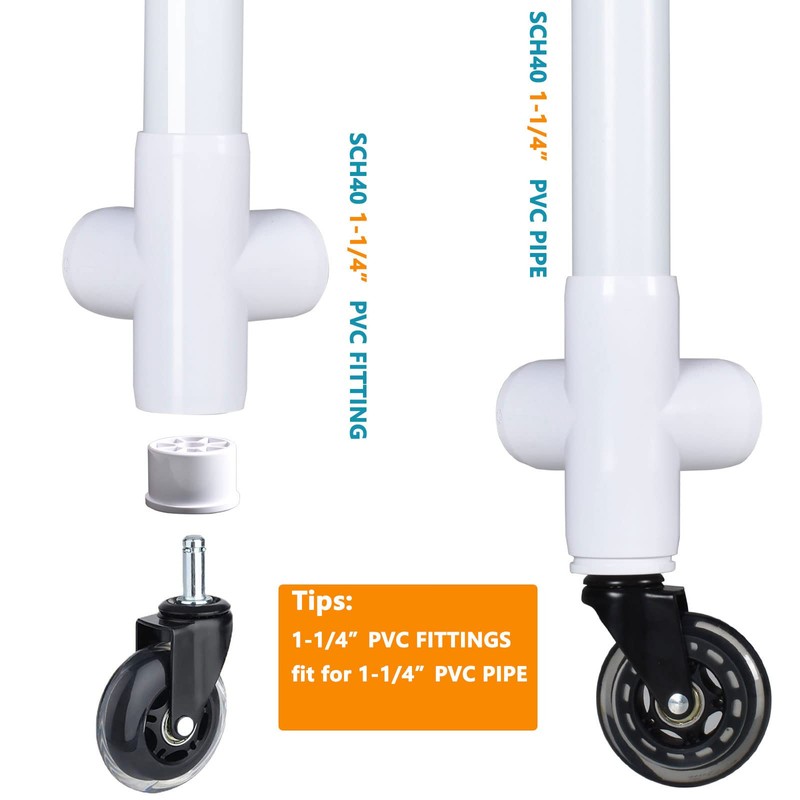 letsFix PVC Wheel Fitting with Caster, Caster Pipe Cap to