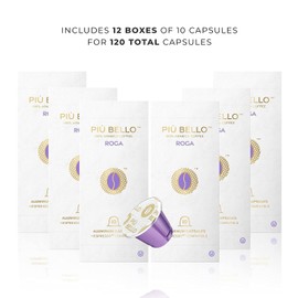 Piu Bello Roga Flavor Coffee Pods for Nespresso Original Machine - Rich & Balanced Taste - Strong Italian Espresso Flavored - Kosher Certified (120 Count Single Flavor)