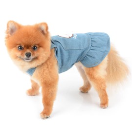 SMALLLEE_LUCKY_STORE Dog Denim Harness Dress, Cute Pocket Puppy Overall Dress for Small Medium Dog Cat Girls Adjustable Pet Jean Skirt with D-Ring Female Dog Clothes Summer Apparel,Light Blue,L