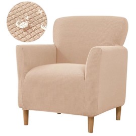 Bifaunvogel Waterproof Accent Chair Cover with Arms Stretch Jacquard Single Sofa Armchair Slipcovers Soft Couch Cover Upholstered Reading Club Chair Protector for Bedroom Office Beige-Yellow
