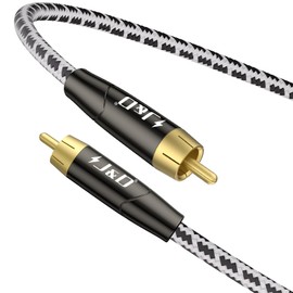 J&D HiFi RCA to RCA Audio Interconnect Cable, 24K Gold Plated Connector, 6N OCC Copper Single Crystal Silver Plated Cord, Heavy Duty 6mm Diameter, 18AWG, 5 ft, High Fidelity Sound Quality