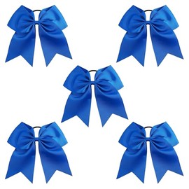 Cheer Bows Blue Cheerleading Softball - Gifts for Girls and Women Team Bow with Ponytail Holder Complete your Cheerleader Outfit Uniform Strong Hair Ties Bands Elastics by Kenz Laurenz (5)
