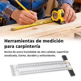 Reglas t de marcado de carpintería de ultra precisión set, Versión métrica de acero inoxidable regla 200 mm, Incluye calibrador de tuercas y tornillos
