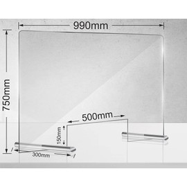 Manschin Laserdesign Acrylic Protective Shield, Sneeze Protection, Spit Protection, Counter Stand, Protection Against Droplet Infection (990 x 750 mm Landscape Format)