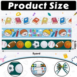Habbiful 3 Rolls 15 Yards Back to School Ribbons for Gift Wrapping Crafts, 3/8" Preschool Grosgrain Ribbon Sports Ball Pencil Books Ribbons for First Day of School Kindergarten Party Decoration