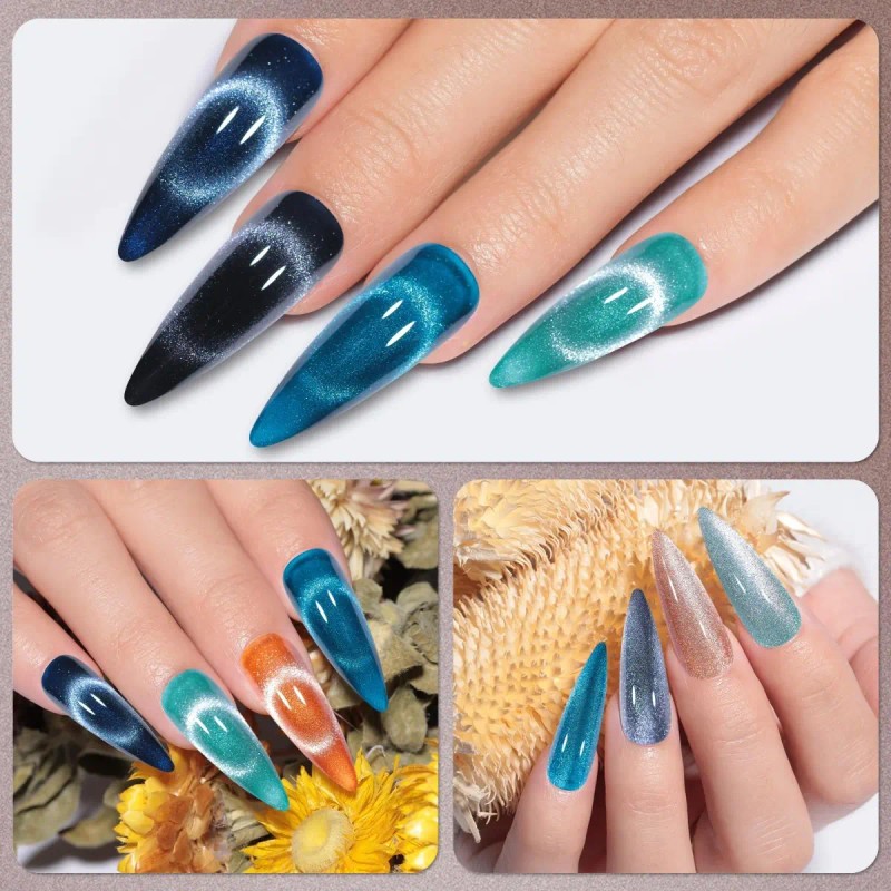 6 Uds 9d Cristal Holográfico Efecto Ojo De Gato Esmalte+imán