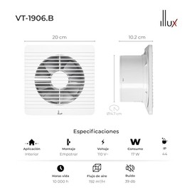 ILLUX Extractor de Aire Silencioso Ventiladores Elimina Olores, Vapor y Húmedad para Baño Cocina 6 pulgadas VT-1906.B