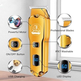 Hair Clippers for Men, Hair Clipper Cordless Hair Cutting Machine Barber Waterproof Hair Clipper Portable Haircut T-Blade Trimmer For Men (Color : Silver)