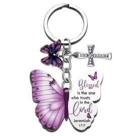 FAFQBING Butterfly Keychain, Christian Keychains for Women, Cross Bible Verse Keychain Butterfly Purse Charm Faith Based Gifts, Inspirational Religious Gifts for Female Friends Daughter Teen Girls