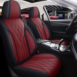 Red Rain Wine Red and Black Leather Car Seat Cover Breathable Universal Car Seat Covers for Front and Rear Seats 13pcs Automotive Seat Cushion Cover Fit Car Truck SUV Van (CC-Wine red+Black)
