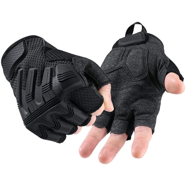 WTACTFUL Fingerless Tactical Gloves/Army Military Touchscreen Compatible, Airsoft Bike, Survival Game, Climbing, Work, Protection, Black, L