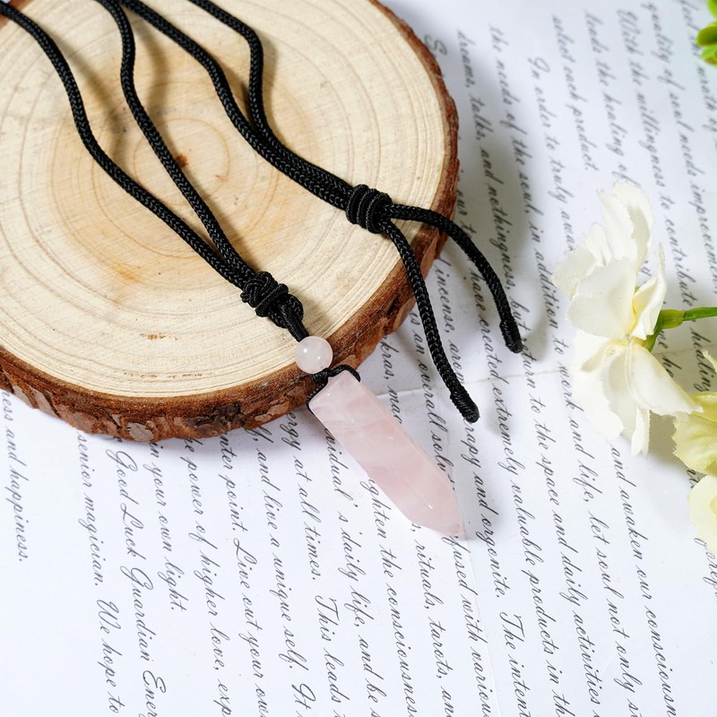 soulnioi soulnioi Natural Healing Crystal Stone Hexagonal Point Pendant Necklace,