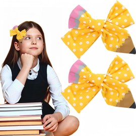Back to School Pencil Hair Bows Clips for Girls Teacher, School Bow Hair Clips,Pencil Hair Bows for Kindergarten Girls Students Toddler Teacher Hair Accessories Outfits(Yellow)