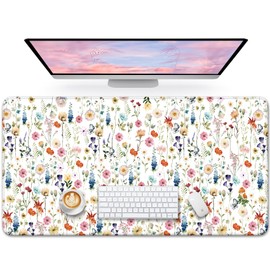 Large Mouse Pad for Desktop, Cute Desk Mat Pad Protector for Work & Gaming, Aesthetic Pretty Anti-Slip Laptop Blotter Cover for Office School Home Supplies, Wildflowers, 31.5" x 11.8"