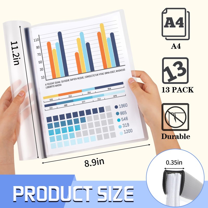 13 Pack Report Covers with Sliding Bar, Clear Report Covers