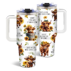 DUUV Highland Cow Gifts for Women Girls, Highland Cow Tumbler Cup, Birthday Gifts for Cowgirls, Just A Girl Who Loves Cows, Funny Cowgirl 40 Oz Tumbler with Handle