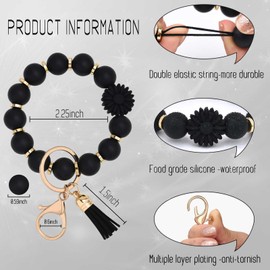 BAOSIWA Silicone Beaded Keychain Wristlet Key Ring Bracelet Cute Black Car Key Chain Holder for Women Girls
