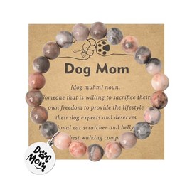 Kilener Birthday Gifts for Dog Mom Bracelet, Dog Mom Gifts for Women Girls Beaded Bracelets for Dog Lovers Christmas Presents for Dog Moms Pet Lover Best Friends Wife Bead Bracelet, pink