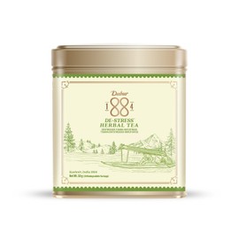 Dabur 1884 De-stress Herbal Tea | 20 Biodegradable Tea Bags (50g) | 100% Natural Ingredients | Recyclable Aluminum Tin | Stress Relief Tea, Improves Immune System | Perfect for Gifting