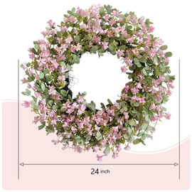 vivimemo Summer 24-inch Wreath Sour Date Flower Purple Flower Wreath Front Door Porch Patio Decoration Holiday Celebration Party Office Decoration