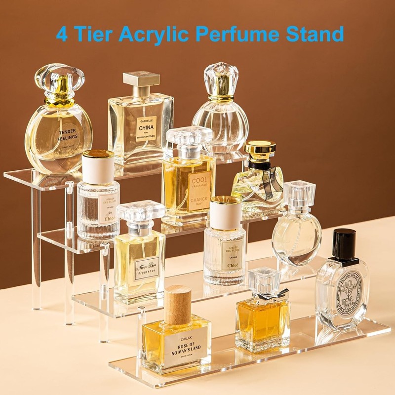HENABLE 4 Tier Acrylic Perfume Organizer Stand, Clear Display Risers