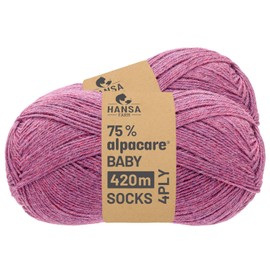 HANSA-FARM Alpacare 75% Washable Baby Alpaca Socks, 224 g Set (2 x 112 g) Sock Wool, Scratch-Free Wool for Knitting & Crocheting, HF197 Berry Melange