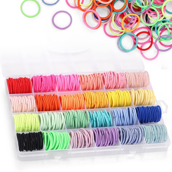 Funtopia Pack of 336 Girls Hair Bobbles, 24 Colours, 2 mm, Small, Baby Hair Bobbles, Colourful Elastic Hair Bobbles, Non-Metal with Compartments, Organiser Box for Girls, Children