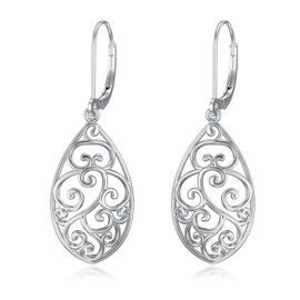 Teardrop Filigree Dangly Earring 925 Sterling Silver Lightweight Dangle Drop Leverback Earring Jewellery Gifts for Women Girls