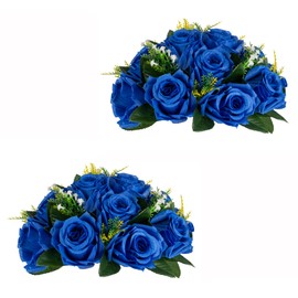 Inweder Wedding Flower Balls for Centerpieces - 2 Pcs Artificial Flower Ball Arrangement Bouquet, Fake Flowers Rose Balls for Weddings, Birthday Party, Home Decor, Royal Blue