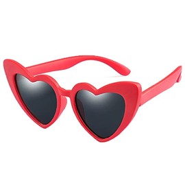 WZWLKJ Love Heart Shaped Sunglasses for Girls Vintage UV 400 Protection Soft Rubber Kids Sunglasses for Holiday Outdoor Beach