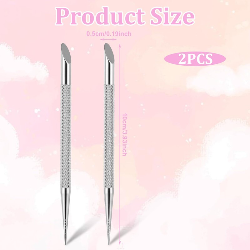 2 Pcs Nail Cleaning Cuticle Stick, Stainless Steel Cuticle Pusher