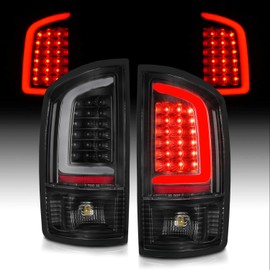 AmeriLite for 2002-2006 Dodge Ram 1500 2003-06 Ram 2500 3500 Pickup Black C-Type LED Tube Replacement Tail Lights Brake Lamps Pair - Driver and Passenger Side