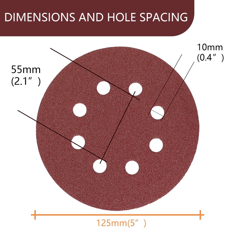 ZUYUEE 30PCS 125mm Sanding Discs 80 Grit,8-Hole Sand Paper,Sandpaper for