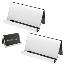 Stainless Steel Business Card Holder, Pack of 2 Stainless Steel Business Card Holder, Metal Business Card Holder, Desk Business Card Holder for Business Card, Desk, Hotel Reception (Silver)